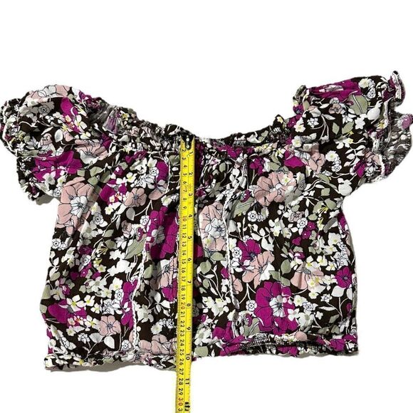 Coco + Jaimeson Women’s Brown Stone Floral Print Elastic Crop Top Blouse Size Me - Picture 7 of 13